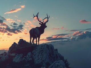majestic elk standing proudly onrocky mountain top wildlife photography portrait.