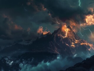 Dramatic Nighttime Lightning Storm Illuminates the Sky inCaptivating Display.
