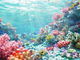 Naklejka na ściany i meble Colorful Vibrant Underwater Coral Reef TeemingLife Diversity and Beauty.