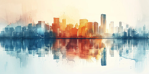 abstract business modern background with cityscape double exposure.