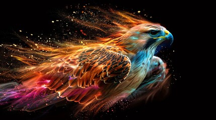 Majestic fiery eagle in dynamic digital art illustration