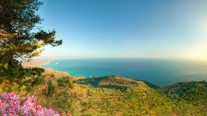 A view of the coastline of Crete, Greece.