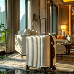 White suitcase and handbag in the living room of hotel room - 784545782