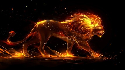 Obraz na płótnie Canvas Majestic fiery lion in a dynamic glowing illustration