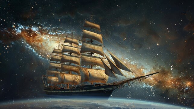 Unraveling the mystery of the Mary Celeste alongside the enigmatic Sombrero Galaxy, ghostly sailing in space