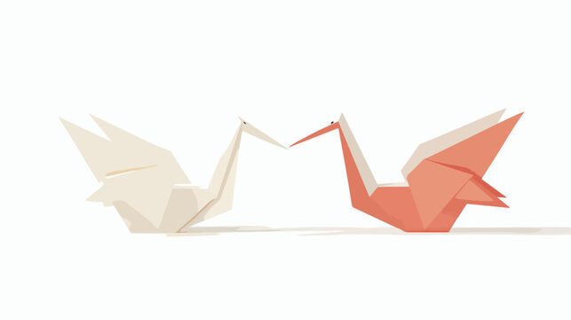 Two paper cranes on a white background 2d flat cartoon