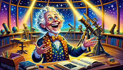 caricature of astrology astronomy scientist cartoon character. Cartoon Professions - 784546392