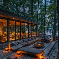 Fototapeta premium Deck with couches and fire pit
