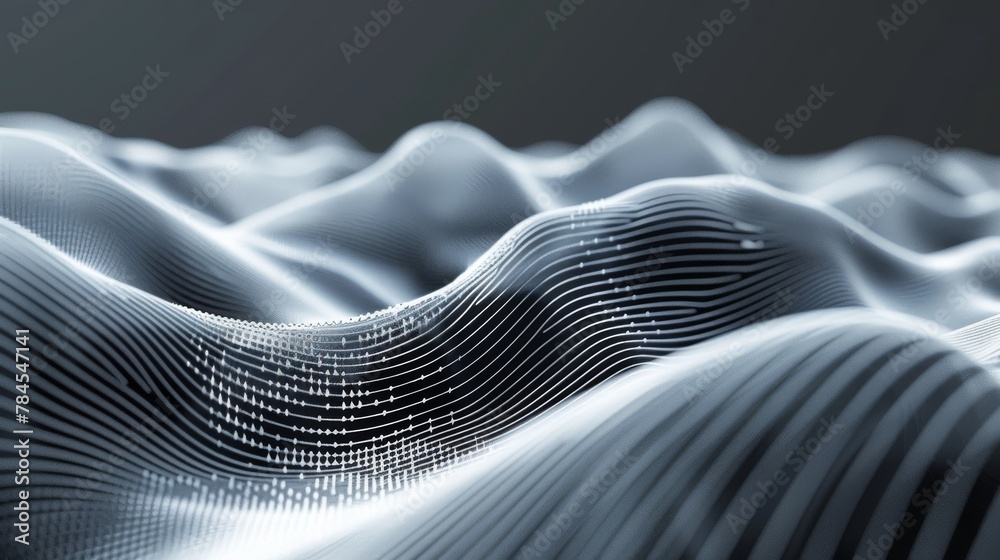 Fototapete 3d rendering of an abstract fluid surface background with wireframe lines.
