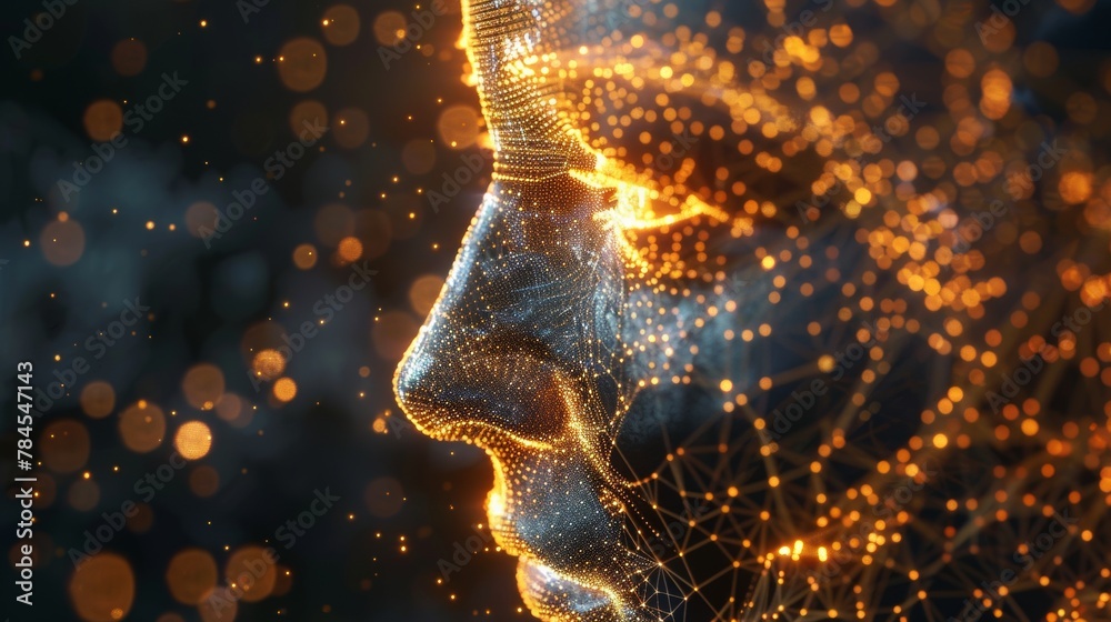 Leinwandbilder A digital human face rendered in 3D. Big data or cyber security concept using artificial intelligence.