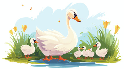 Ugly duckling fairy tale. Duckling is born into fam - obrazy, fototapety, plakaty
