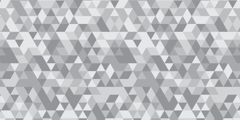 Abstract geometric white and gray background seamless mosaic and low polygon triangle texture wallpaper. Triangle shape retro wall grid pattern geometric ornament tile vector square element.