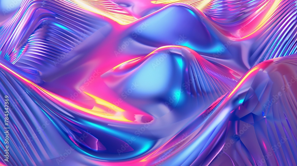 Fototapete Holographic color 3d art background. Abstract curve shape...