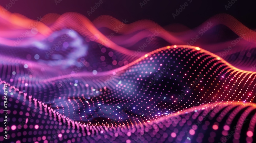 Aufkleber Discrete dots of red purple and light gradients on a dark background. Abstract technology big data digital background. 3D rendering.