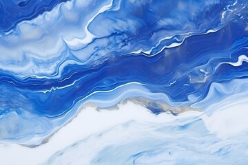 Abstract background with blue marble texture, fluid art painting in the technique of alcohol ink. Banner - obrazy, fototapety, plakaty