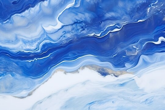 Abstract background with blue marble texture, fluid art painting in the technique of alcohol ink. Banner
