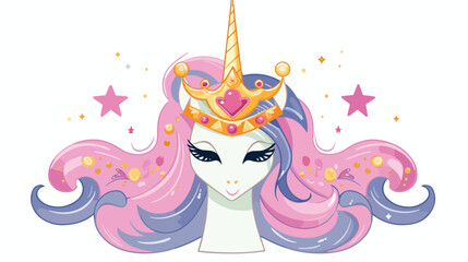 Unicorn queen card vector illustration. Magic prett