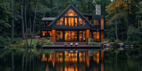 Obraz premium A house in the middle of a lake