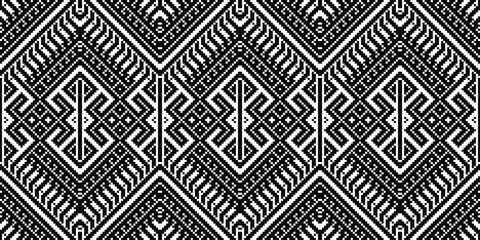 Motif Pixel Seamless Pattern Embroidery Background. Pixel Prints Geometric Ethnic Oriental Pattern traditional.aztec Style Abstract Vector design for Texture,fabric,clothing,wrapping,sarong.