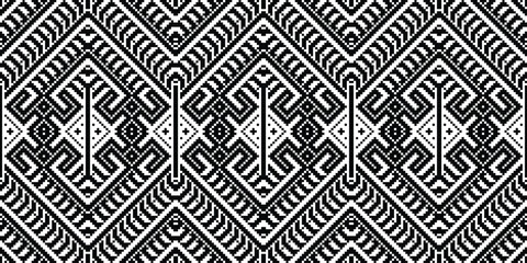 Pixel Cross Stitch Traditional Ethnic Pattern Paisley Flower Ikat Background Abstract Aztec African Indonesian Indian Seamless Pattern for Fabric Print Cloth Dress Carpet Curtains and Sarong