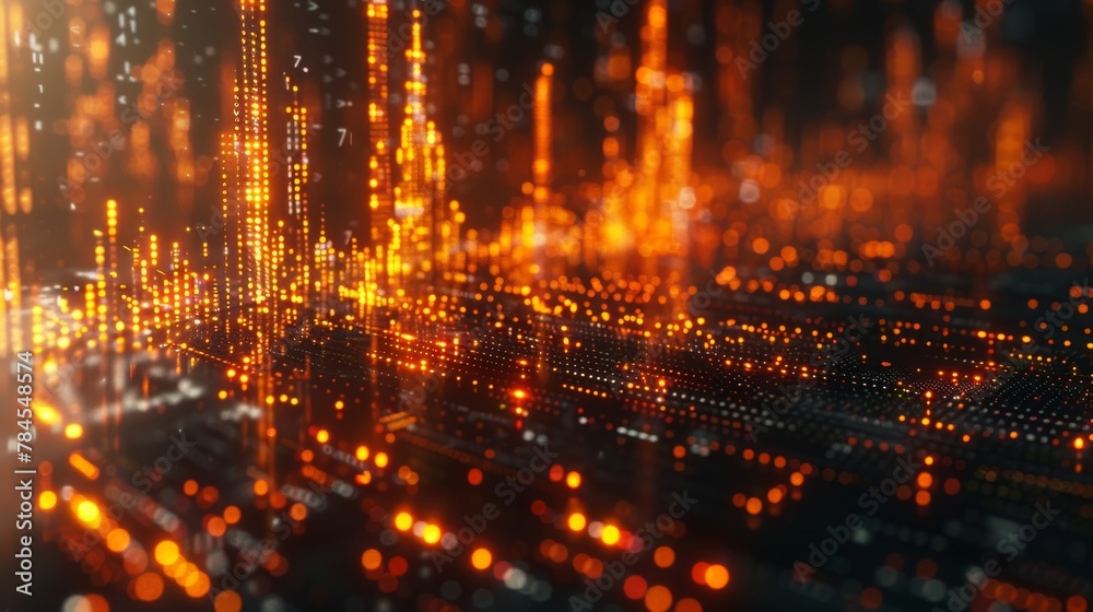 Aufkleber Stock chart with candlesticks and big data index grid. Trading and finance concept. 3D rendering.