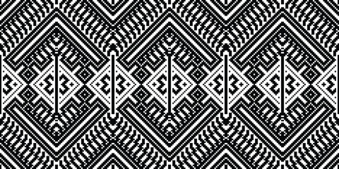Motif Pixel Seamless Pattern Embroidery Background. Pixel Seamless Pattern Geometric Ethnic Oriental Pattern traditional.aztec Style Abstract design for Texture,fabric,clothing,wrapping,sarong.
