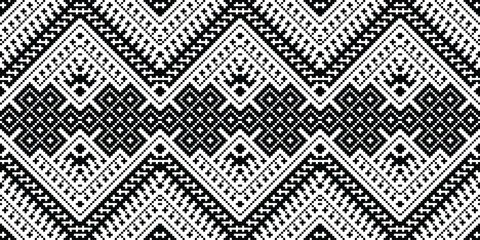 Pixel Cross Stitch Traditional Ethnic Pattern Paisley Flower Ikat Background Abstract Aztec African Indonesian Indian Seamless Pattern for Fabric Print Cloth Dress Carpet Curtains and Sarong