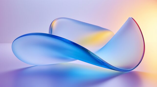 Wavy glass shape with blue and yellow hues. Glassmorphism abstract background.