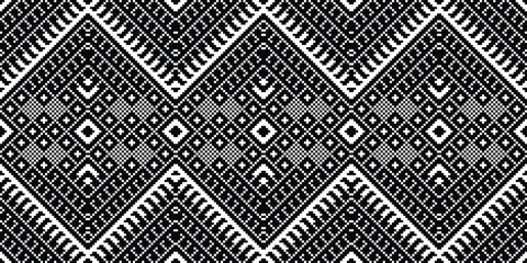 Motif Pixel Seamless Pattern Embroidery Background. Pixel Vector Geometric Ethnic Oriental Pattern Traditional. Pixel Aztec Style Abstract Design for Print Texture,fabric,saree,sari,carpet.