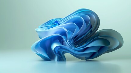 Wavy fabric sheets forming an abstract flowing shape. Widescreen blue background - 784549772