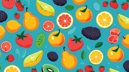 Various fruits pattern vector background 2d flat cartoon