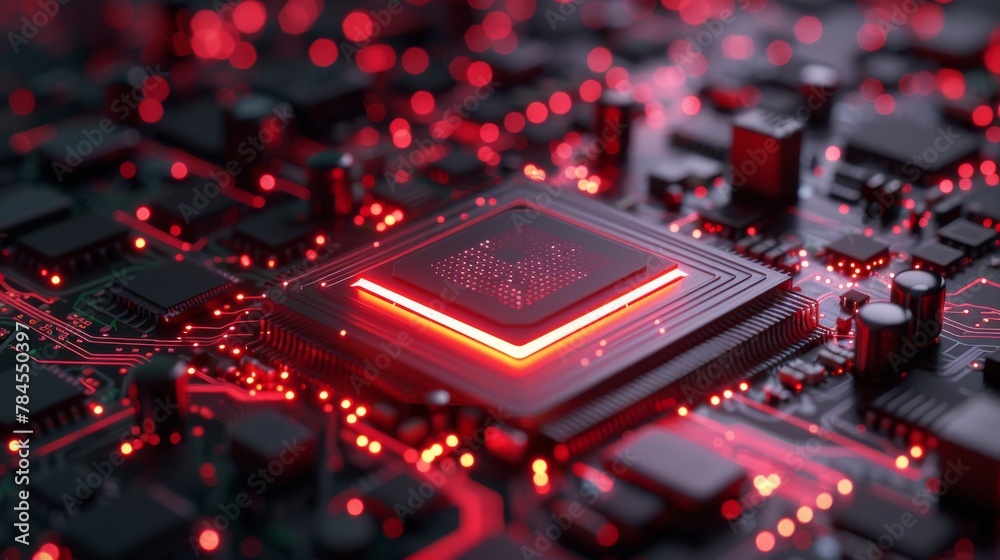 Poster A conceptual image showing a 3D rendering of a CPU, GPU, AI, artificial intelligence concept.