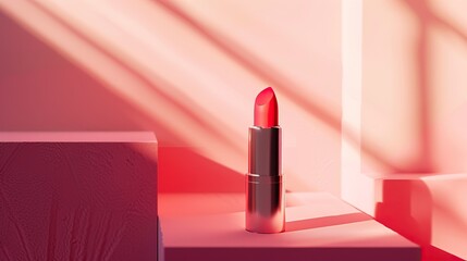 A single tube of red lipstick in dramatic lighting