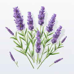 Bouquet of Lavender flowers on white background. Isolated. Purple flowers. Design element.