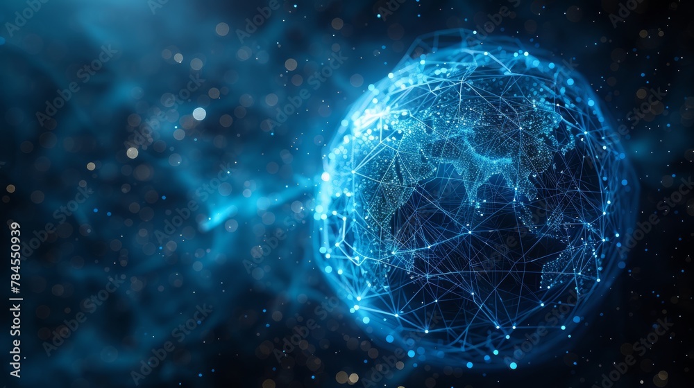 Poster A futuristic blue sphere of lines. A network connection with big data. An abstract technology background in three dimensions.