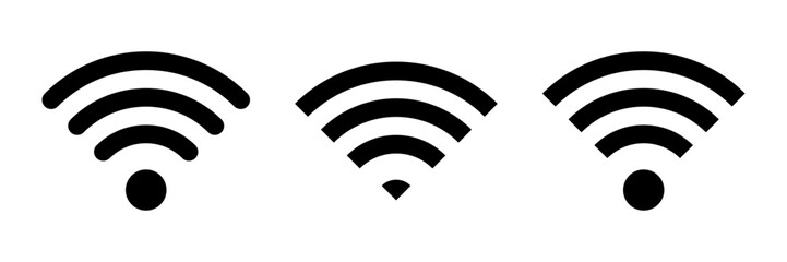 Set of vector Wi-Fi icon for communication, telecommunication. Communication wireless signal level wifi. Clipart illustration. Mobile bar status. - obrazy, fototapety, plakaty