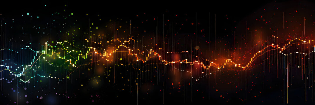 Negative correlation between stock prices and interest rates in a scatter plot depicting macroeconomic impact. Concept Stock prices, Interest rates, Macroeconomic impact, Scatter plot