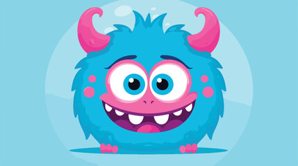 Vector cartoon funny blue monster with horn isolated