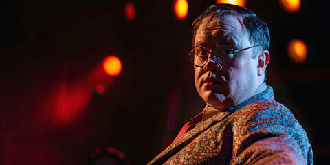 Creative Expression: Man with Down Syndrome Performing in a Theater Production. Learning Disability