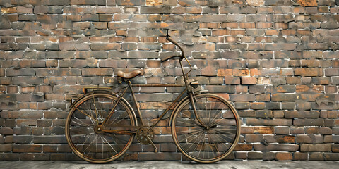 Vintage Charm: Retro Bicycle Against a Brick Wall, Adding a Touch of Nostalgia to the Urban Landscape