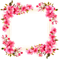 Square watercolor floral frame of pink flowers with blank space for text or photo. As element design for photo album, as flower border for banner, poster. 