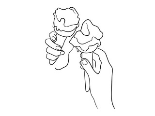 Summer ice cream in hands  isolated on white background. Frozen food line art drawing. Vector illustratio