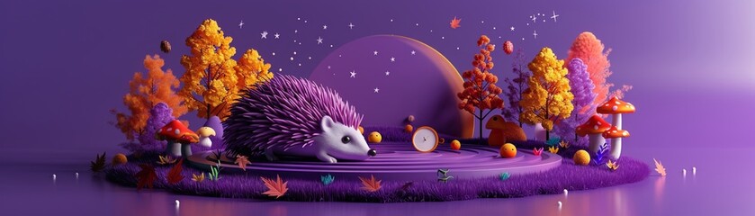 Fototapeta na wymiar A charming hedgehog casting protective circles, in a small, enchanted mushroom circle under starry skies