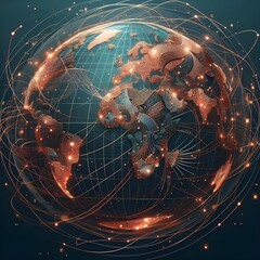 visualization of fractal realms on satellites connections around the world 