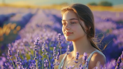 Model in lavender field