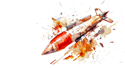 Watercolor illustration of a broken nuclear missile symbolizing disarmament - obrazy, fototapety, plakaty