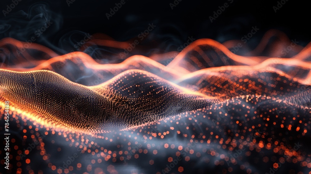Aufkleber Beautiful illustration with connected dots and lines. 3D rendering of a digital network background with musical wave.