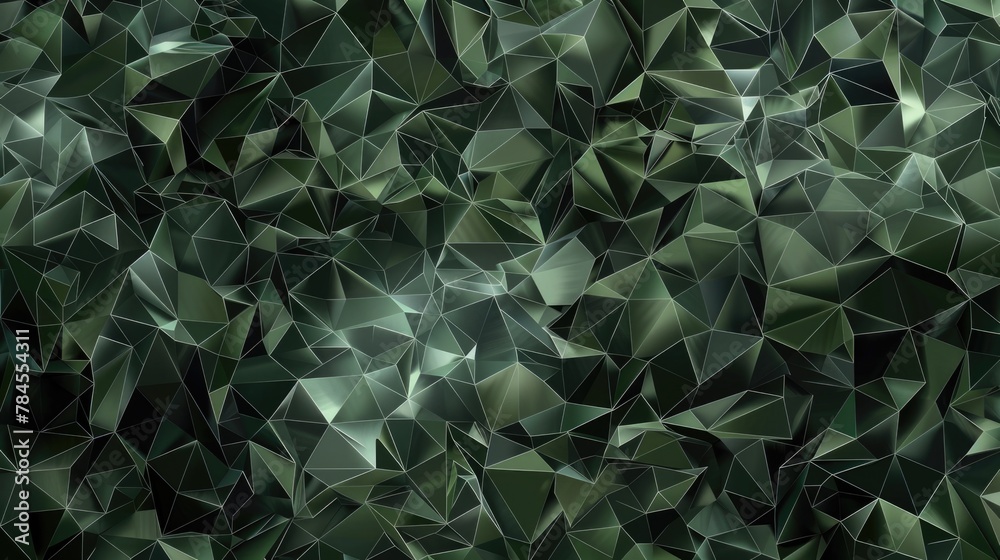Poster black green low-polygon background in the form of polygons and white lines between them. ai generati