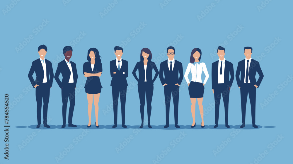 Wall mural business team of men and women in suits standing together on blue background vector illustration