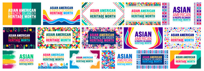 May is Asian American and Pacific Islander Heritage Month background template mega bundle. celebrates the culture, traditions and history in the United States. use to banner, cover, placard, card. © Neelrong